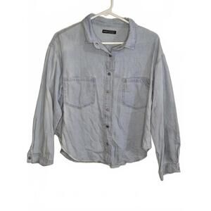 Shein Light Wash Denim Button-Up Shirt Size L